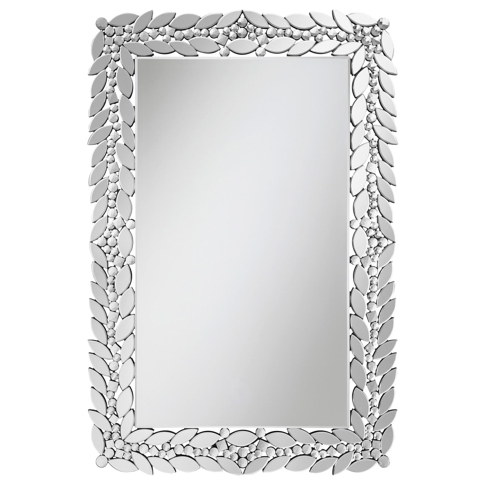 Cecily Silver Rectangular Wood Wall Mirror with Faux Crystal