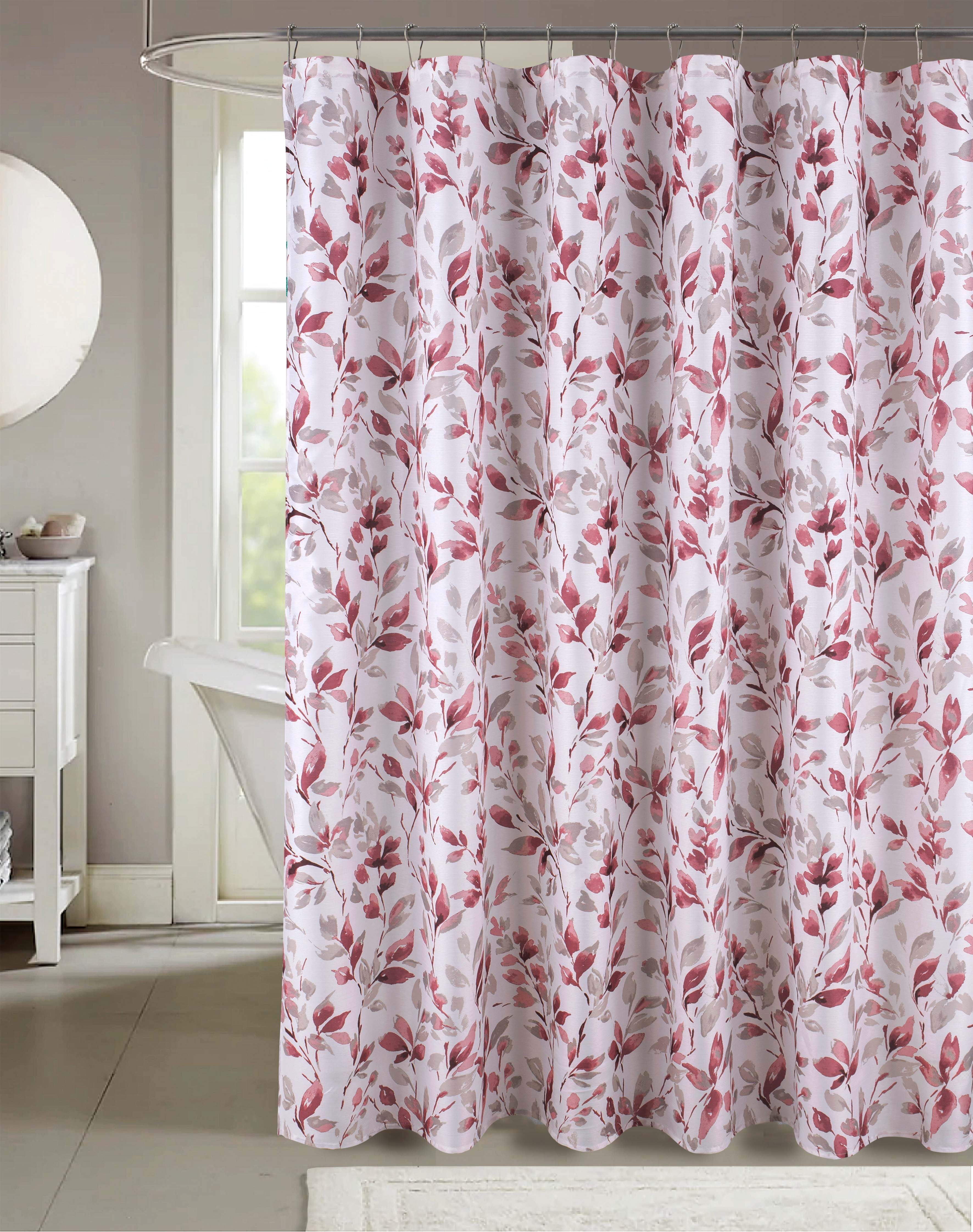 Elegant Pink and Gray Floral Polyester Shower Curtain, 72 x 70 inches