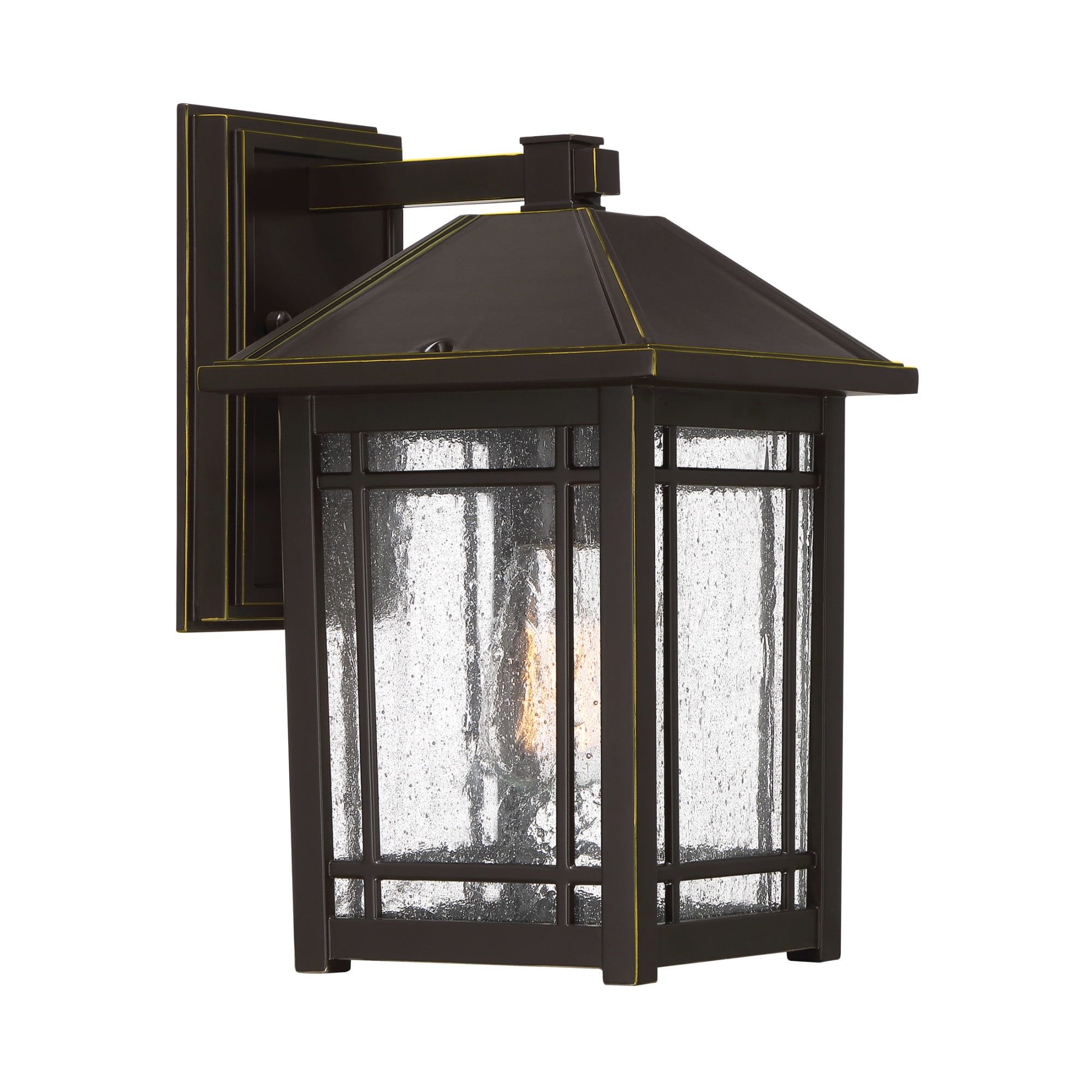 Bronze 13" Metal Outdoor Wall Lantern with Seedy Glass