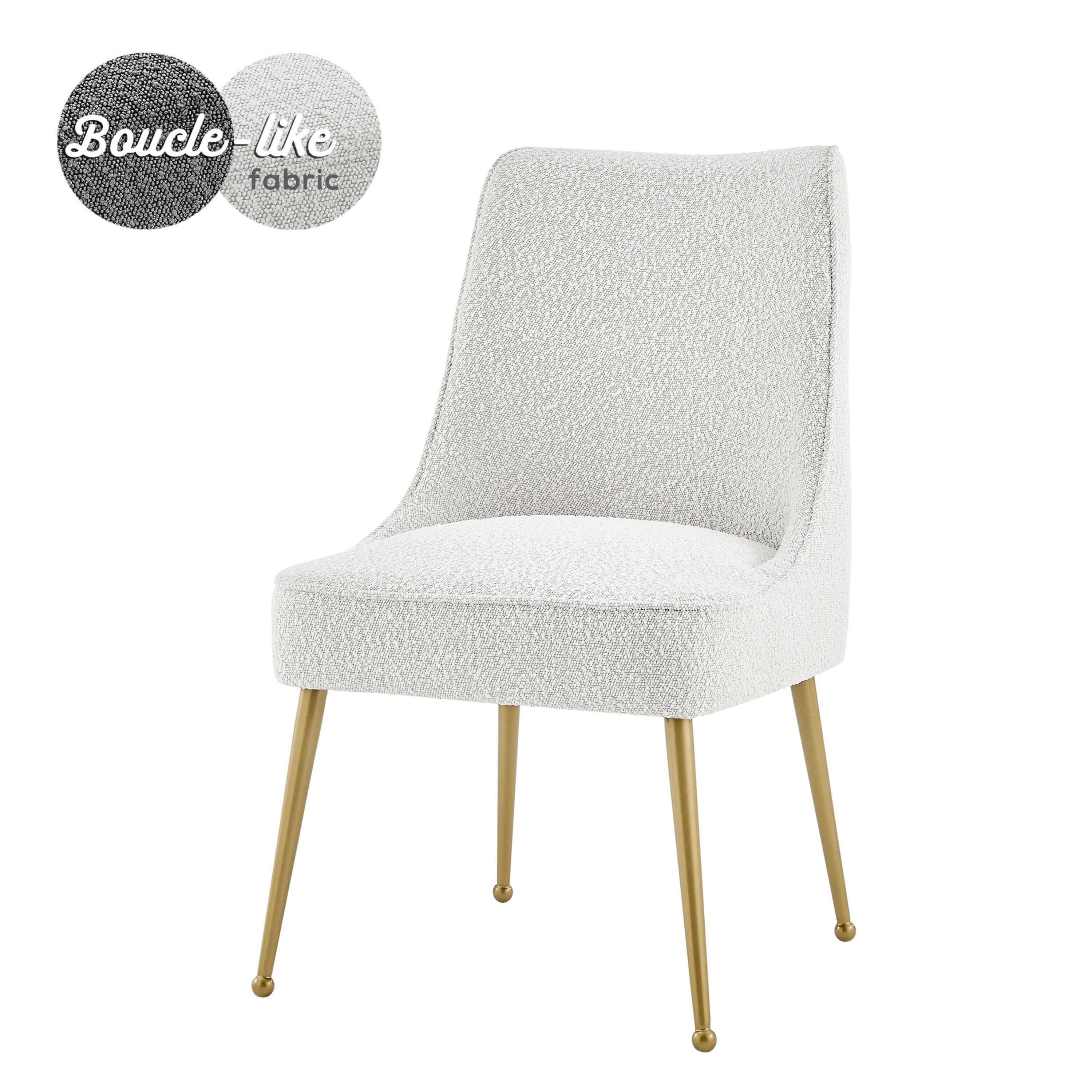 Beige Boucle Upholstered Side Chair with Gold Metal Legs