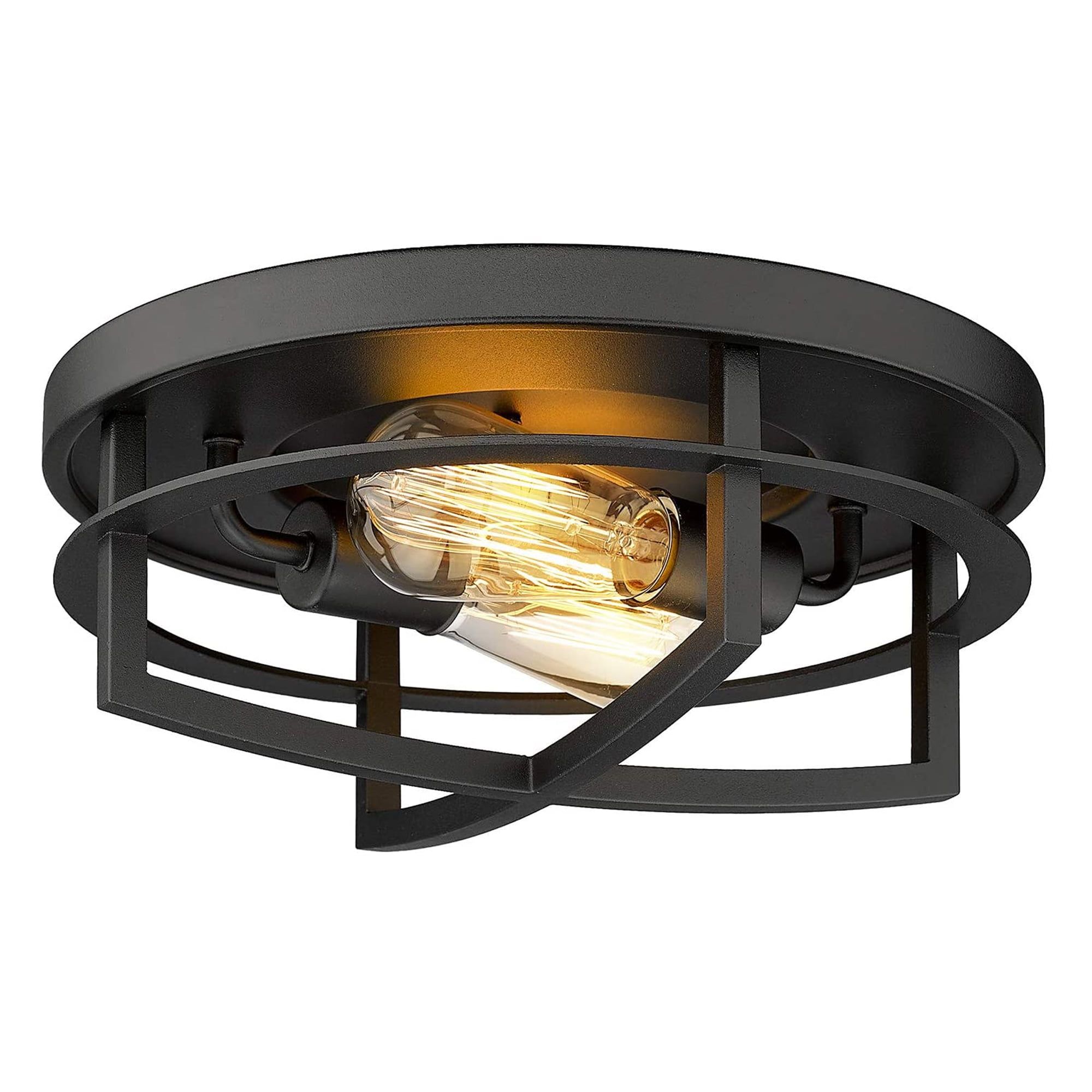 Black Metal 2-Light Flush Mount Ceiling Fixture