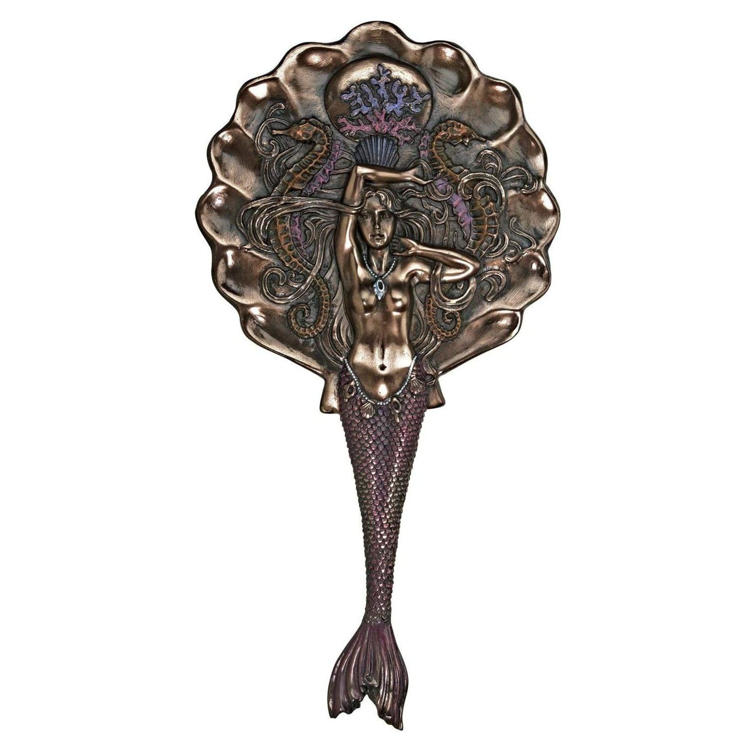 Celestial Mermaid Resin Hand Mirror with Seahorse Embellishments