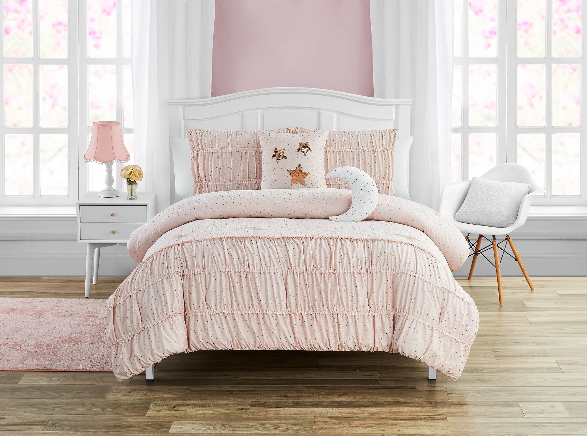 Blush Microfiber Twin Comforter Set with Decorative Pillows