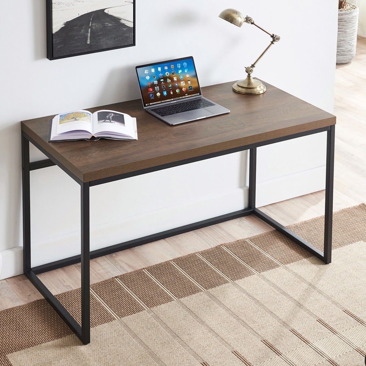 Censi 47" Dark Walnut Wood and Metal Writing Desk