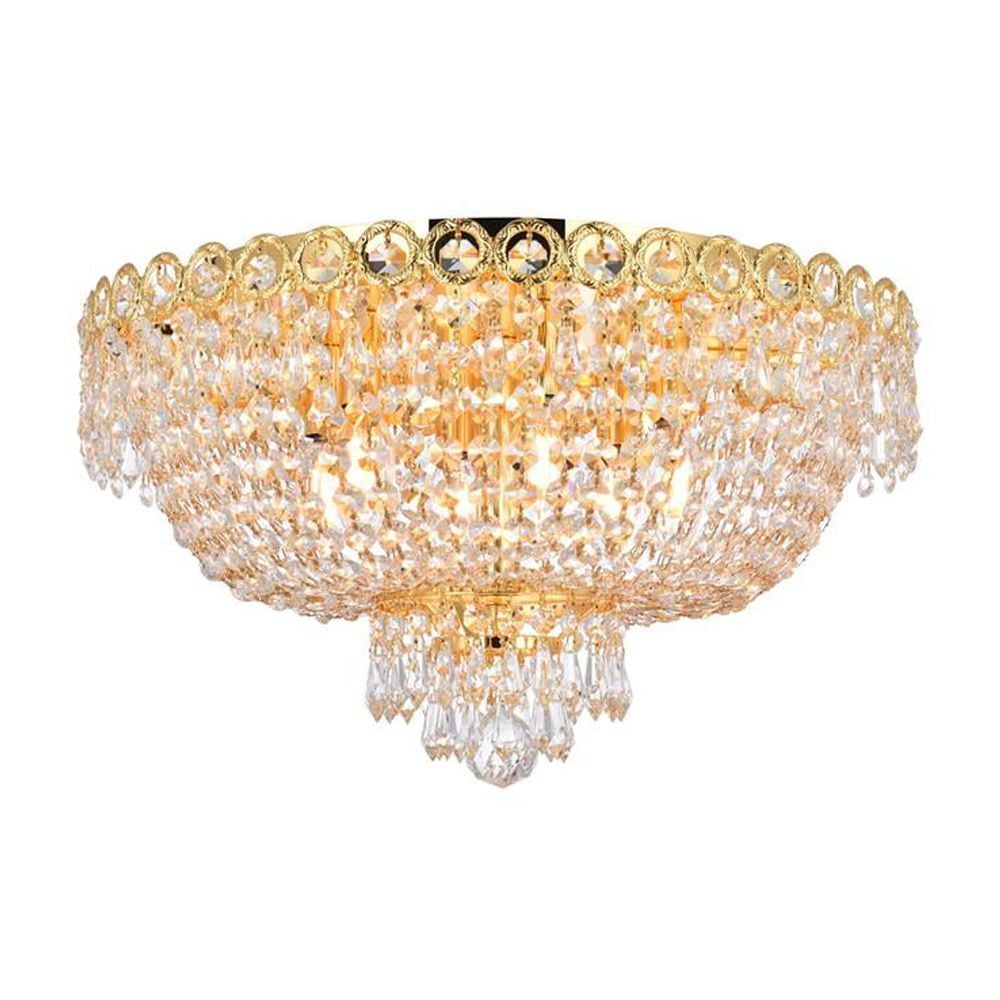 19th Century French-Inspired Gold Flush Mount with Clear Royal Cut Crystals