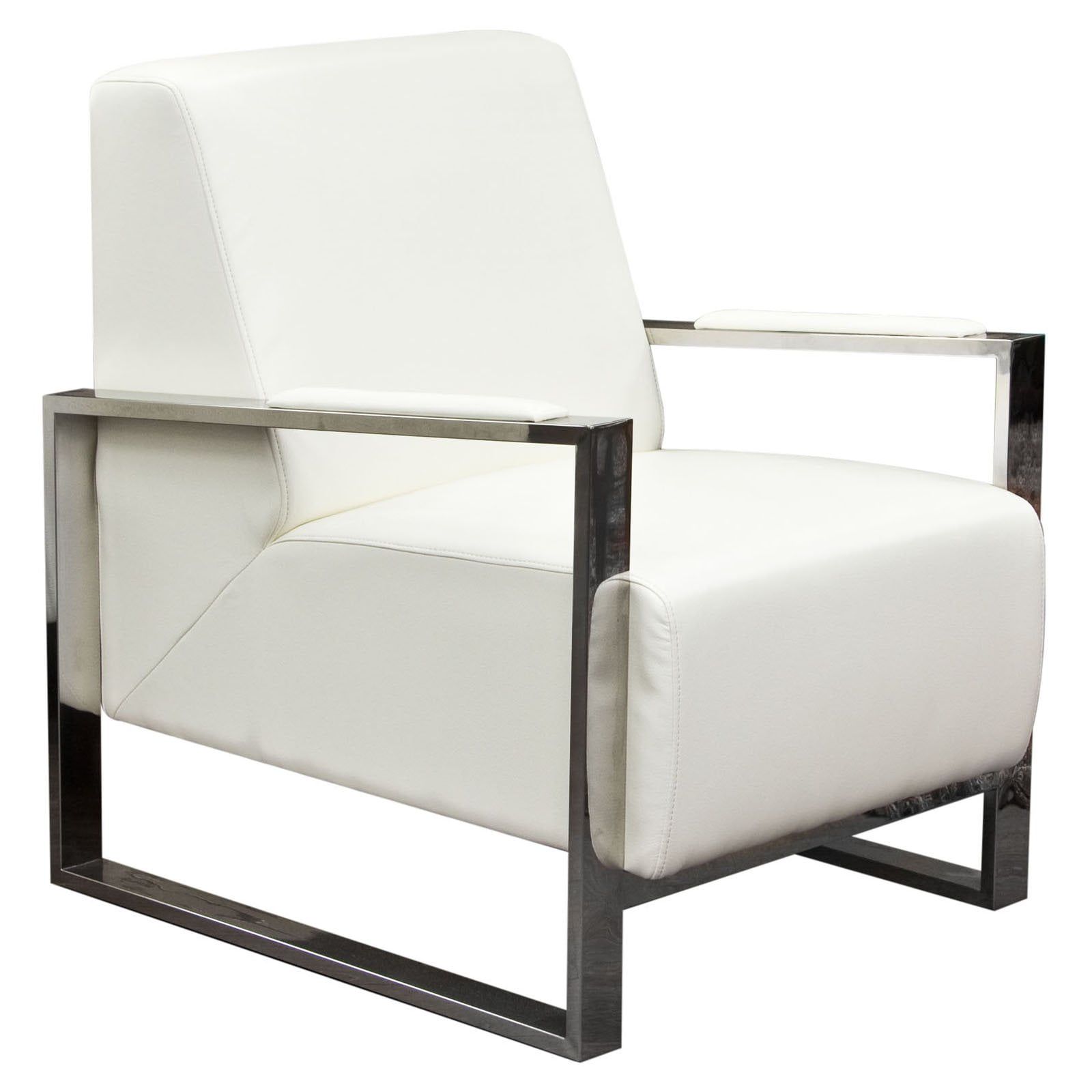 Modern White Leather Accent Chair with Stainless Steel Frame