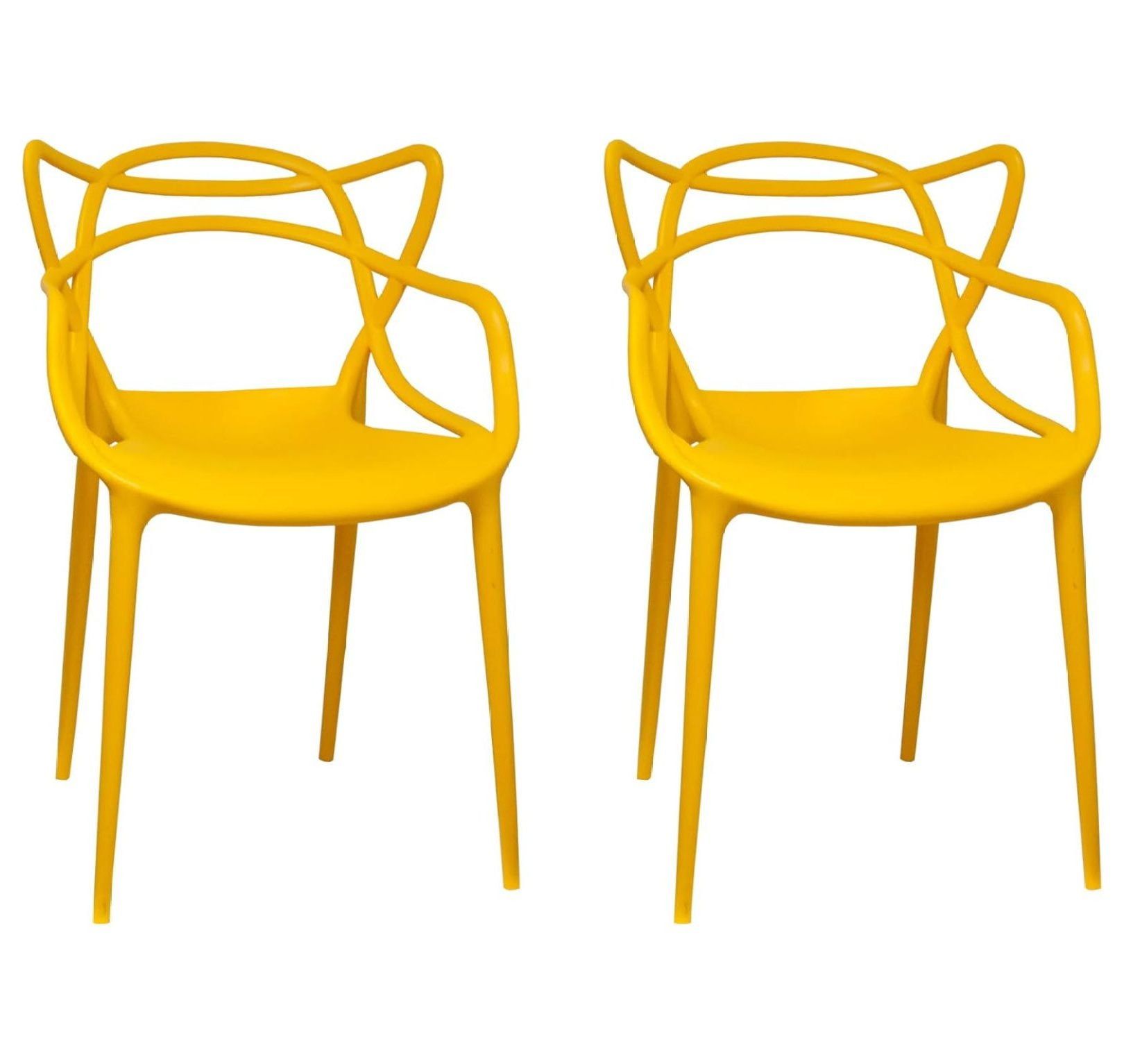 Yellow Stackable Plastic Dining Chairs, Set of 2