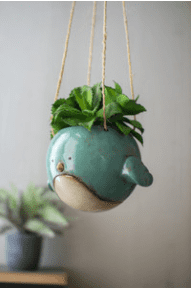 Modern Ceramic Bluebird Hanging Planter Pot - 7" Diameter