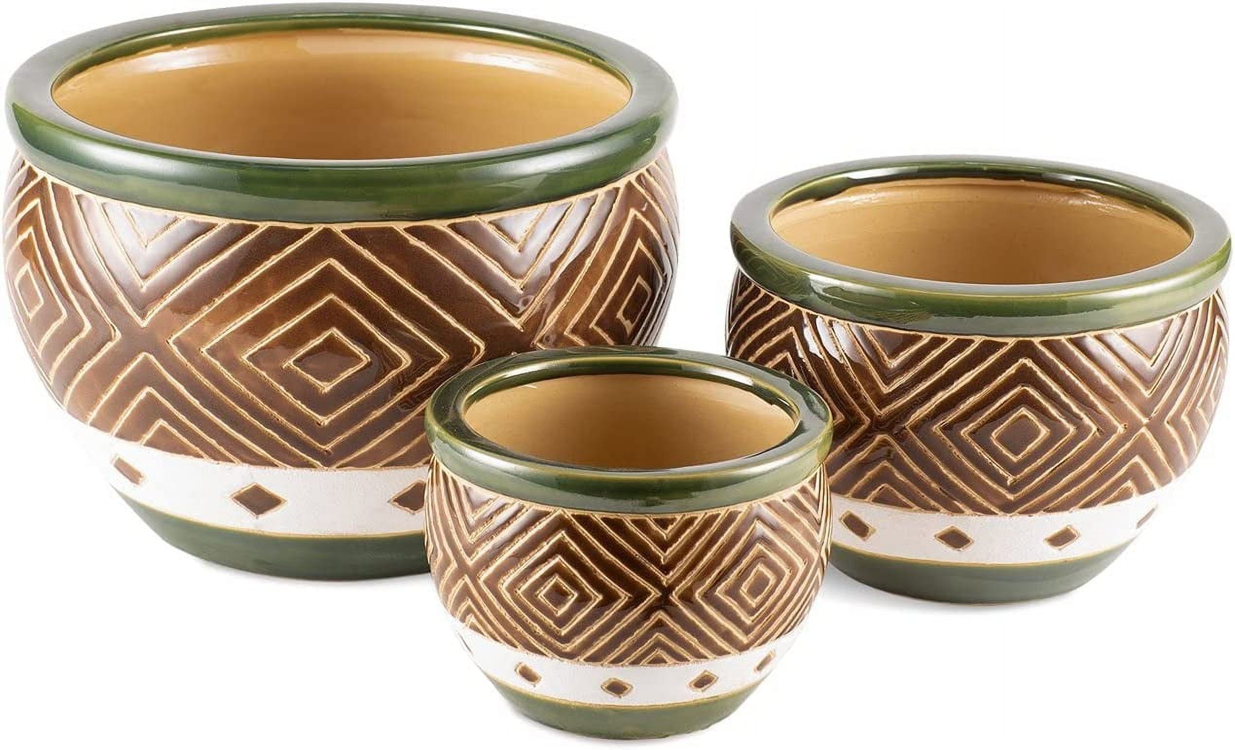 Jade and Sand Ceramic Planter Trio for Indoor/Outdoor Elegance