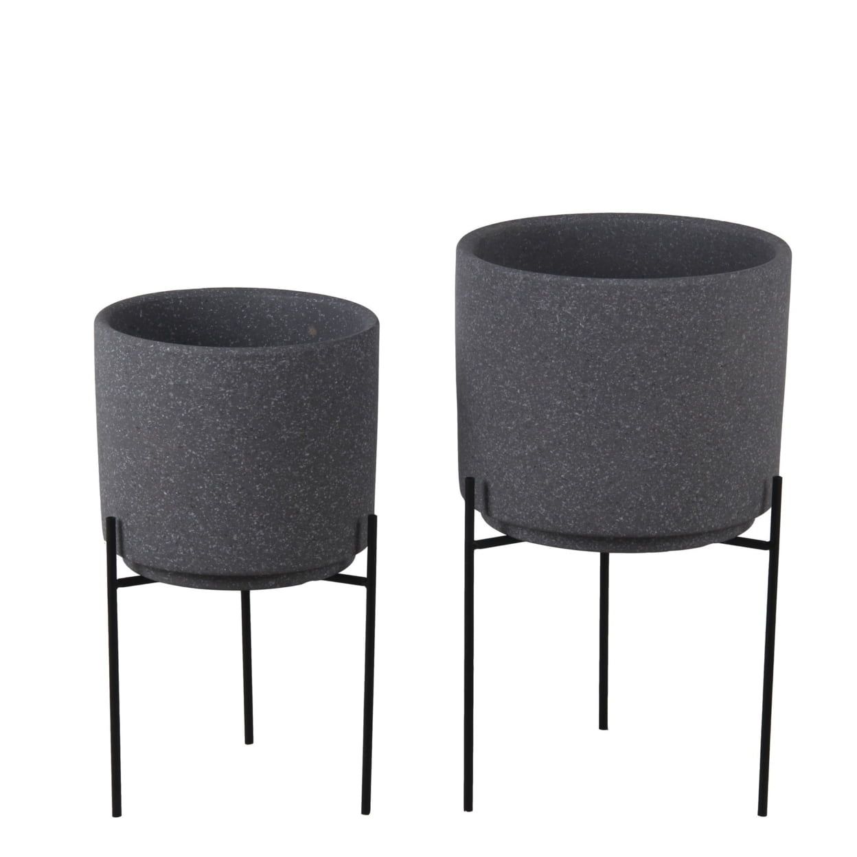 Contemporary Gray Speckled Ceramic Indoor Planter Set on Metal Legs