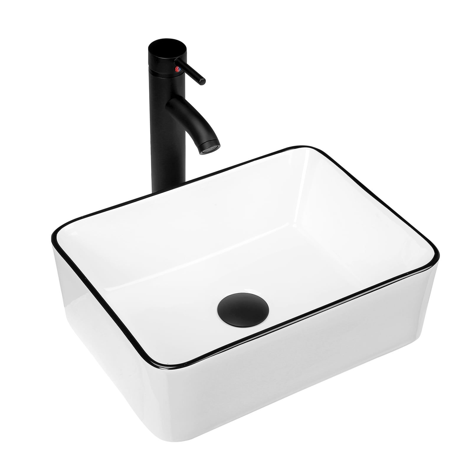 Rectangular White Ceramic Above-Counter Sink with Black Trim