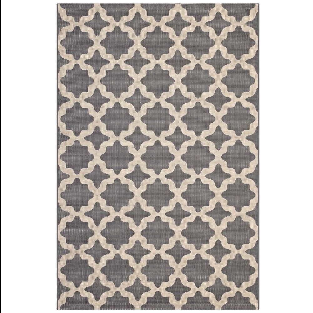 Cerelia 5x8 Gray and Beige Moroccan Trellis Synthetic Area Rug