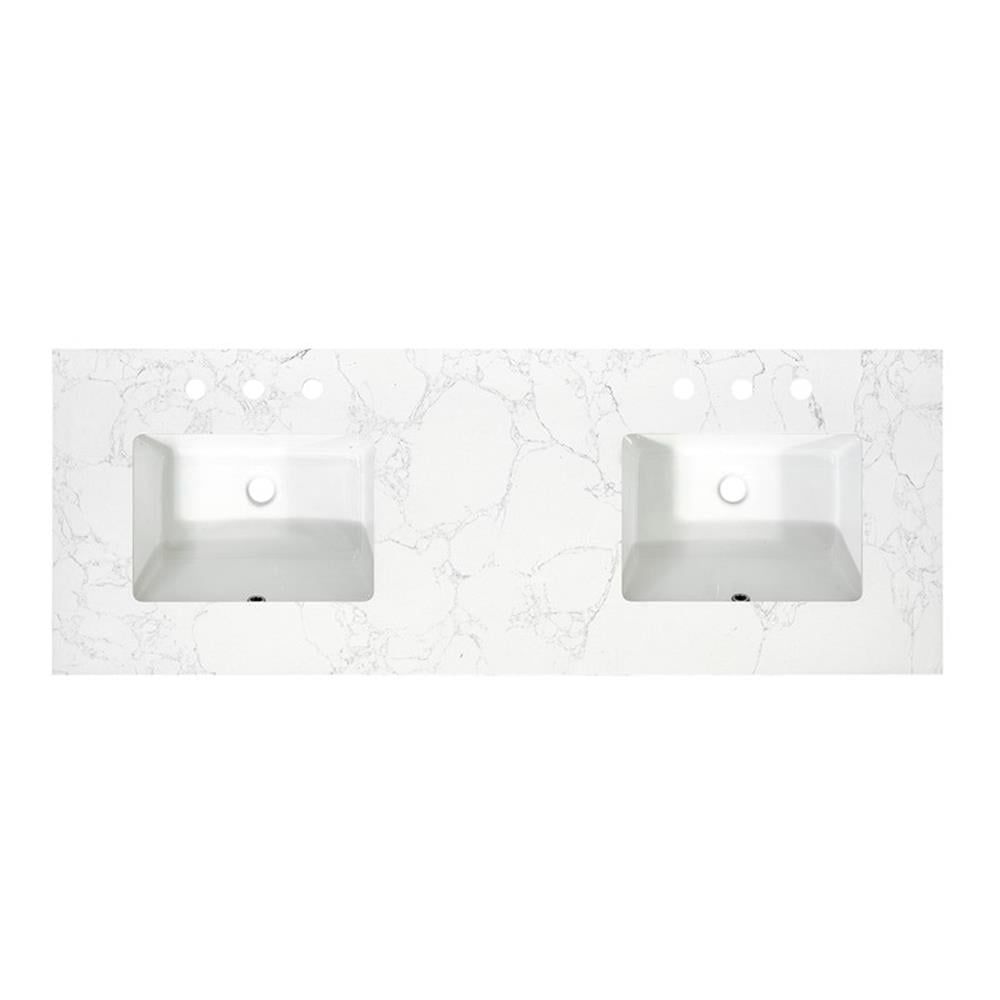 Ceres 61" Grain White Engineered Stone Vanity Top with Double Sinks