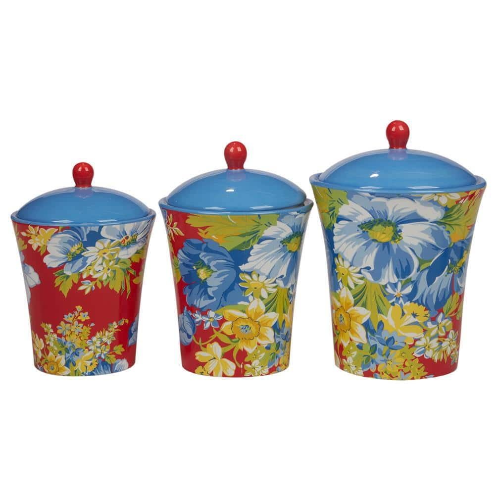 Bohemian Floral Multicolor Earthenware Kitchen Canisters Set