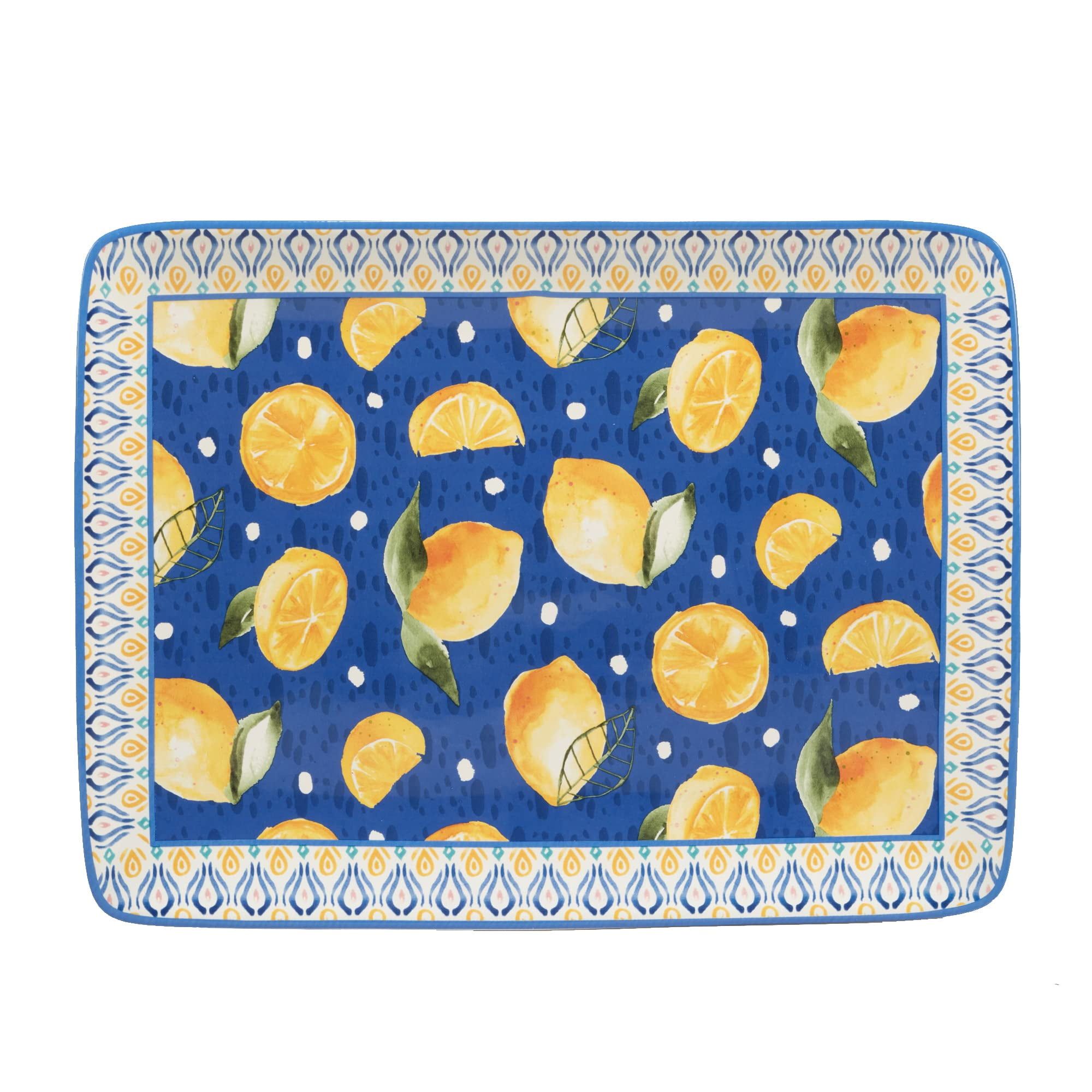 Lemonade Blue and Yellow Ceramic Rectangular Platter