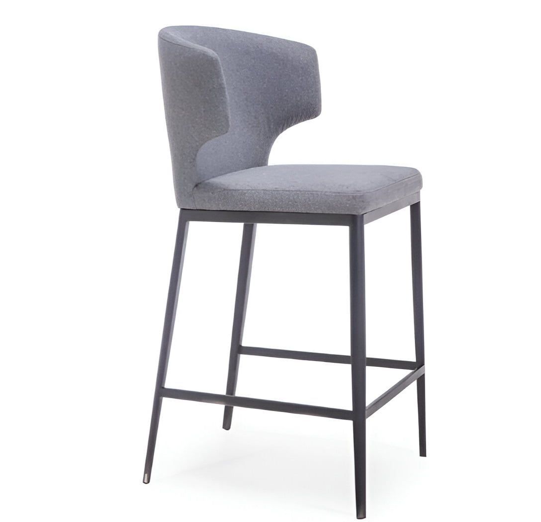 Slate Gray Upholstered Counter Stool with Black Metal Frame