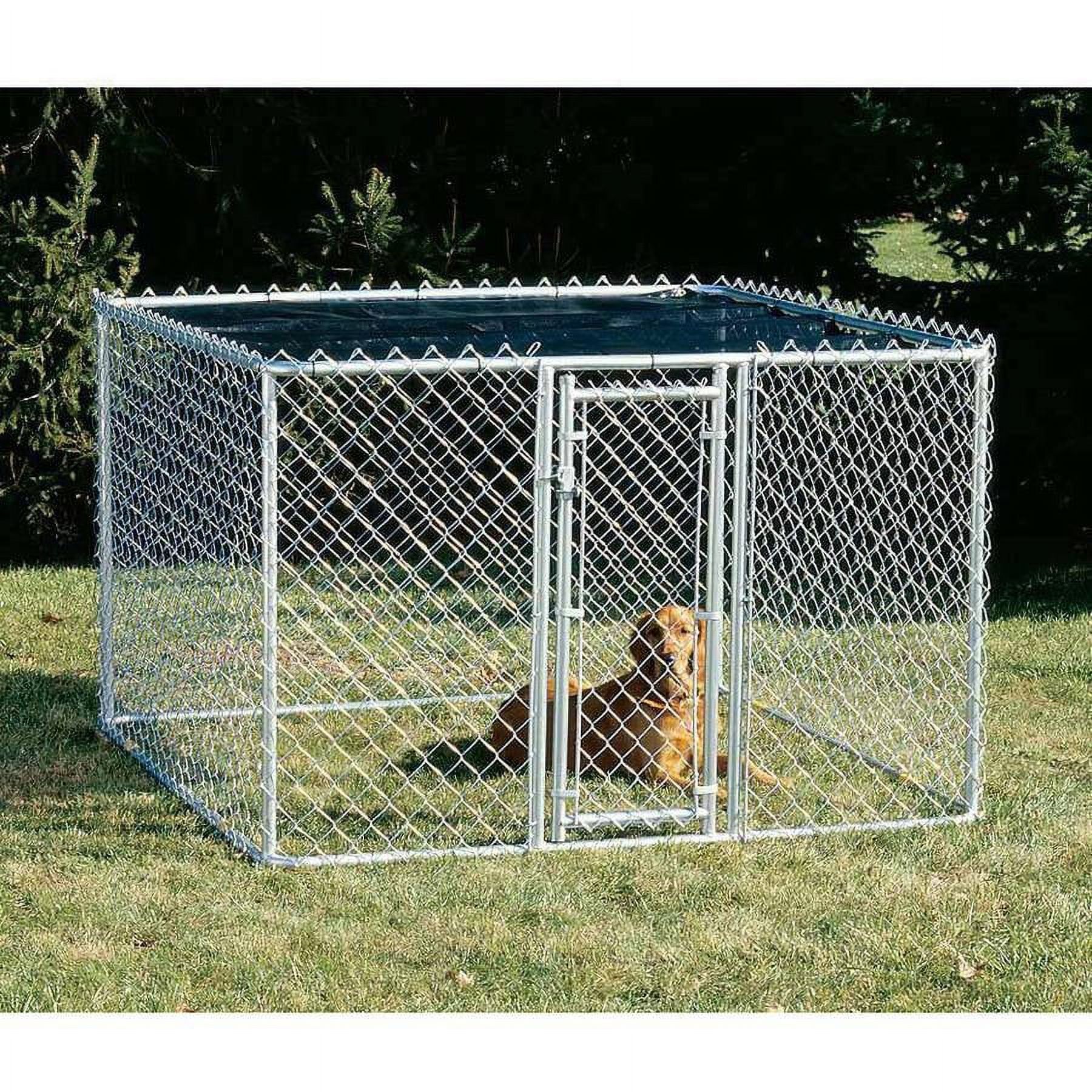 Gray Chain Link Portable Outdoor Dog Kennel with Sunscreen