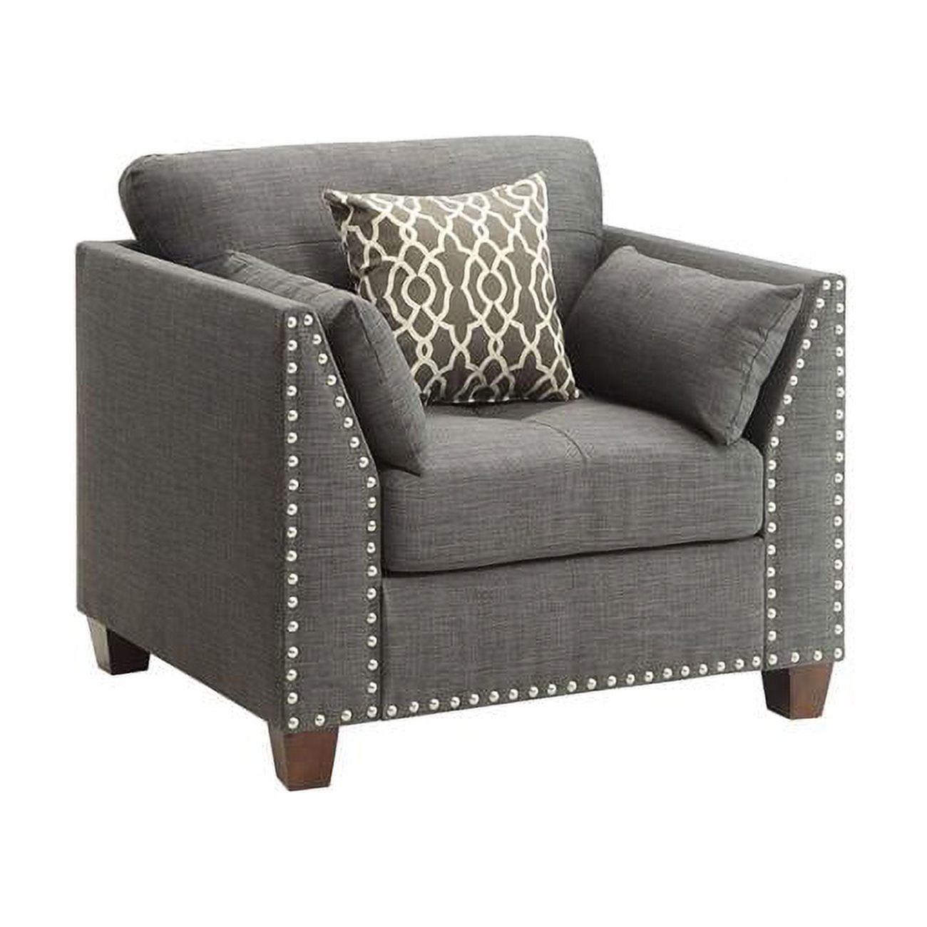 Transitional Charcoal Linen and Brown Manufactured Wood Accent Chair