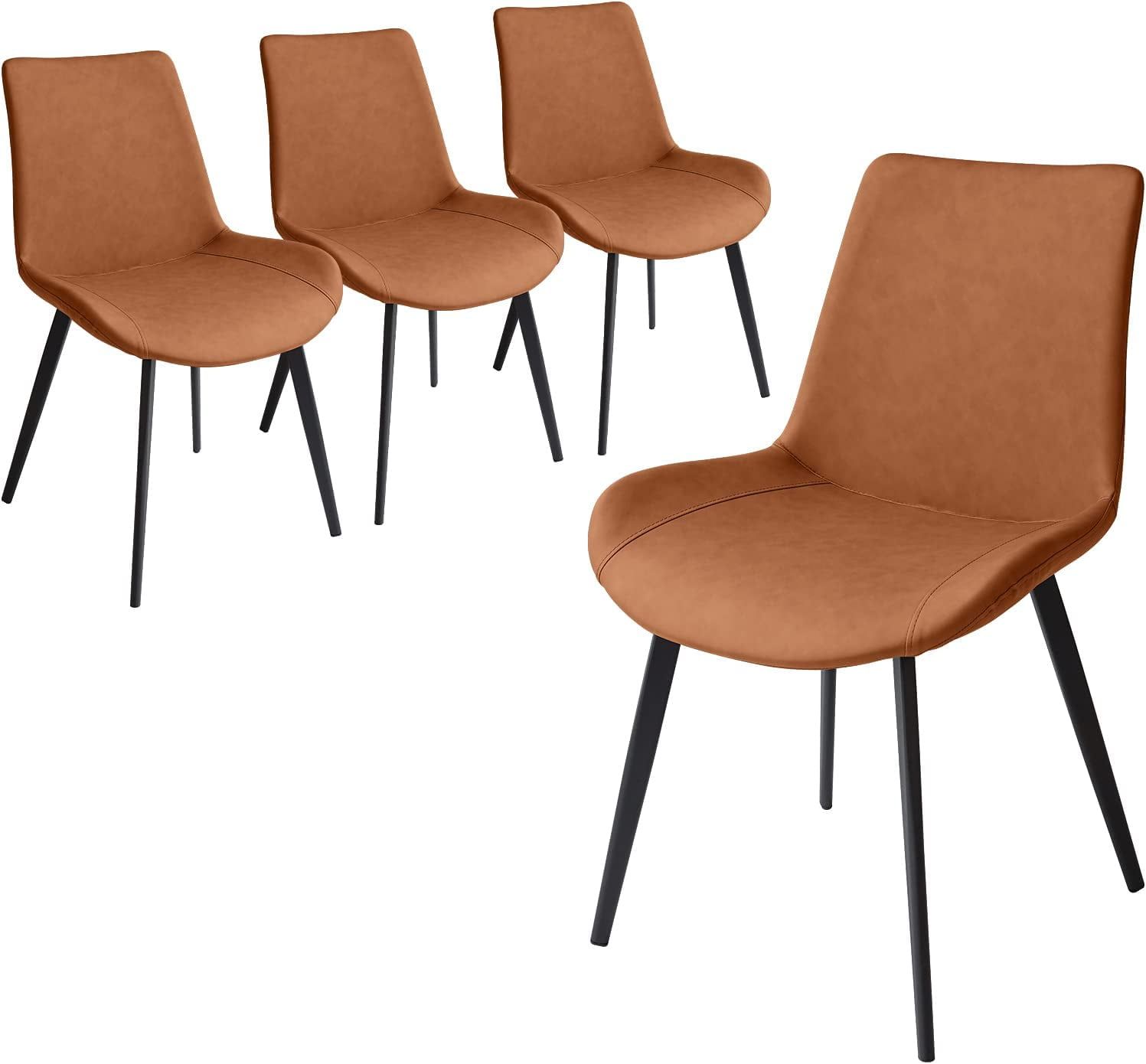 Set of 4 Brown Faux Leather High Back Dining Chairs with Metal Legs