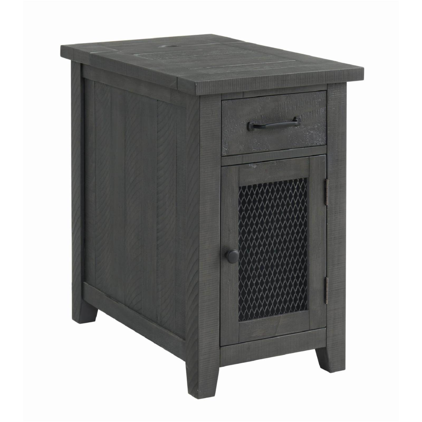 Rustic Gray Pine Chairside Table with Power Outlets and USB Ports