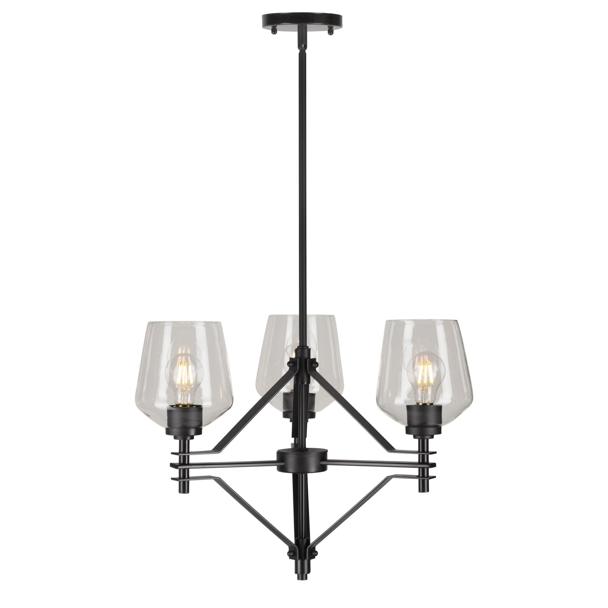 Transitional Black Steel Chandelier with Clear Dome Shades