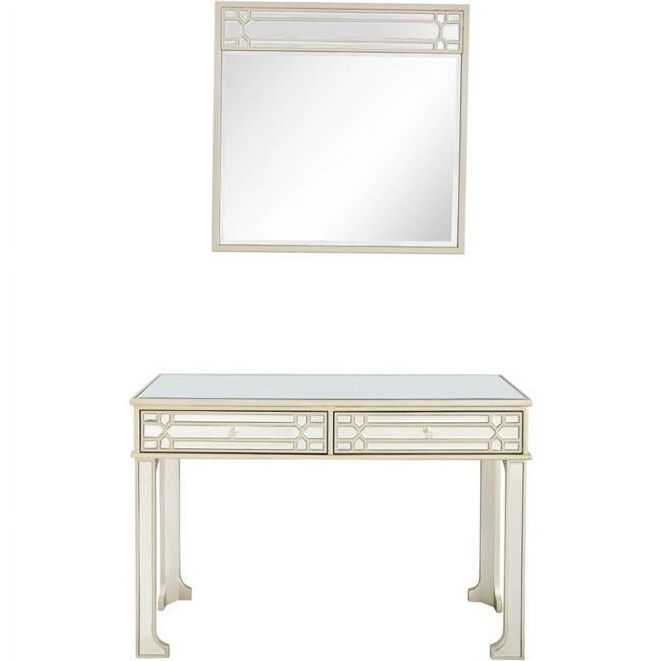 Champagne Mirrored Glass Console with Beveled Drawers