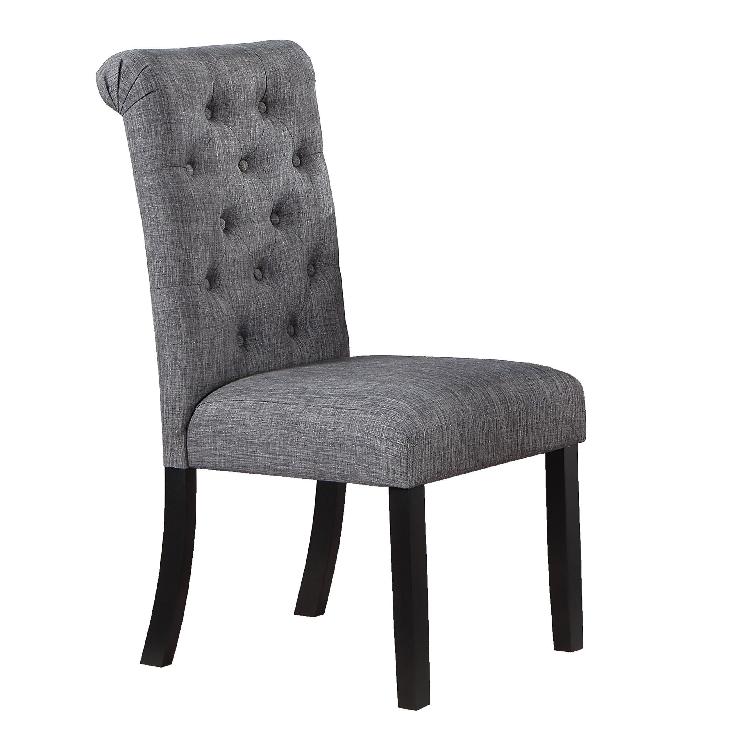 Gray Linen Upholstered Parsons Side Chair with Wood Legs