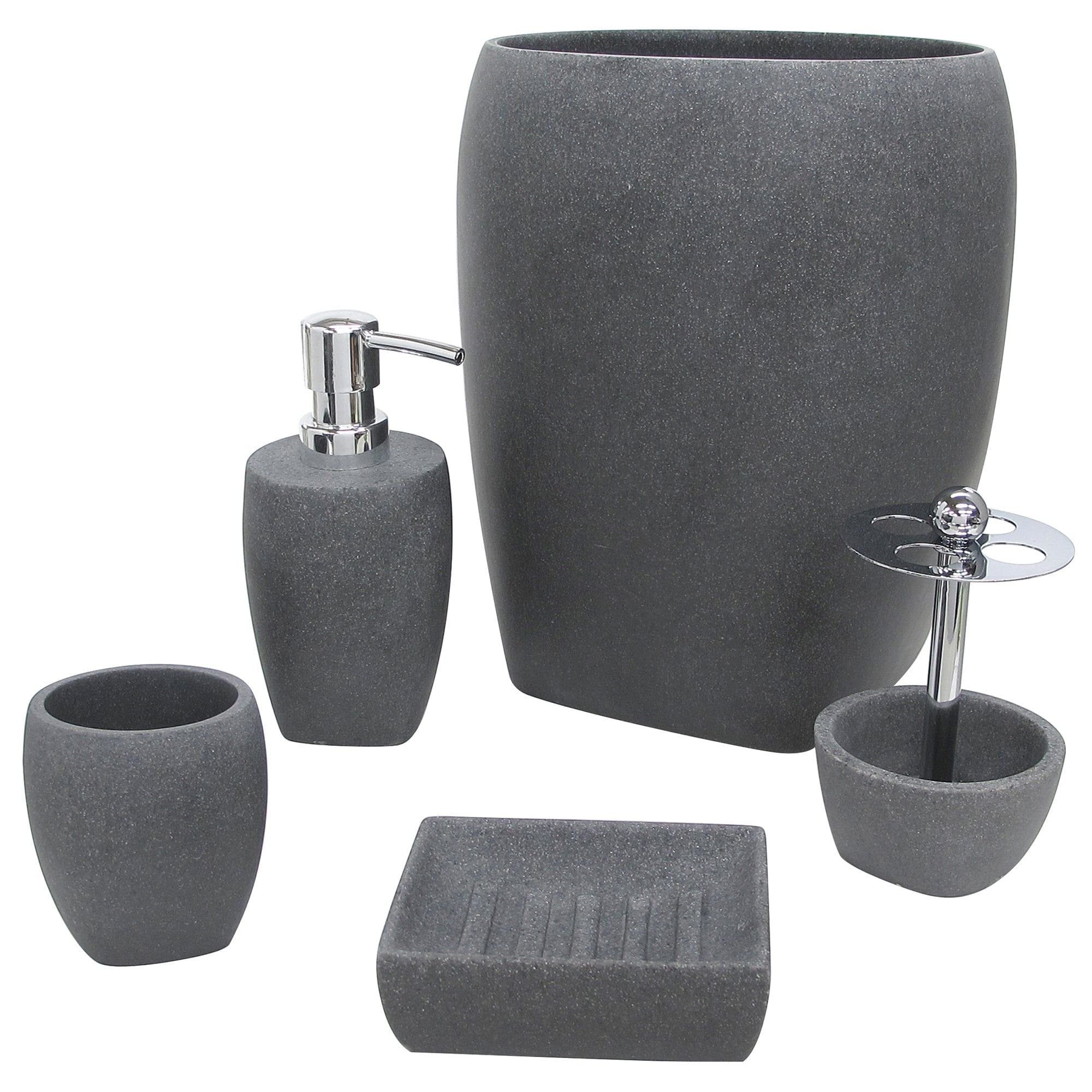 Charcoal Grey Resin and Sandstone 5-Piece Bath Accessory Set