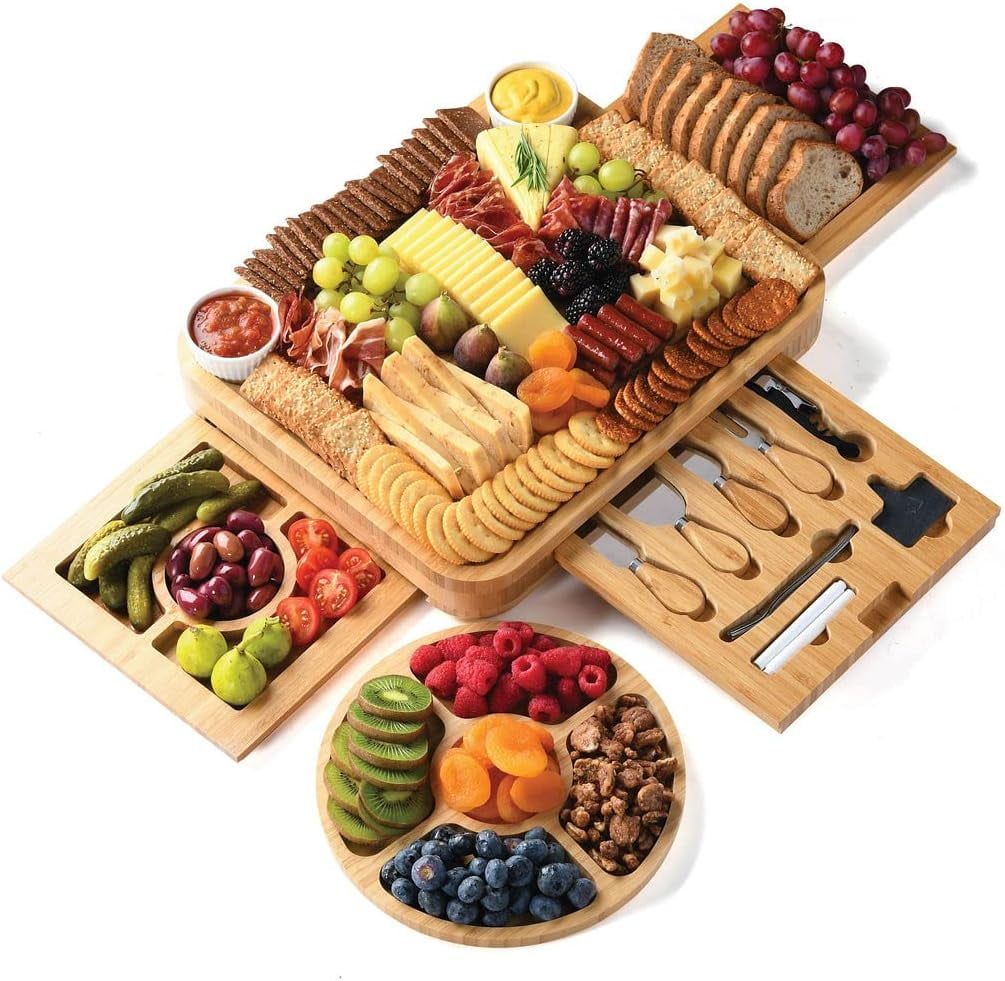 Bamboo Rectangular Charcuterie Board Set with Cheese Tools