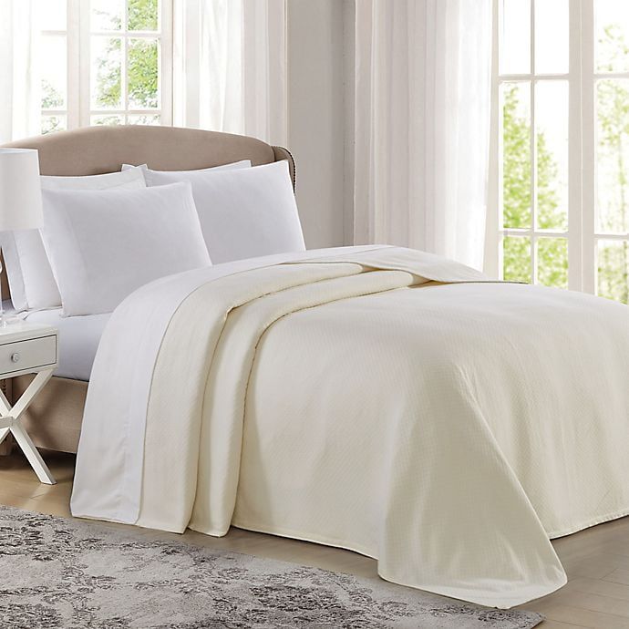 Ivory Cotton King Blanket with Woven Texture