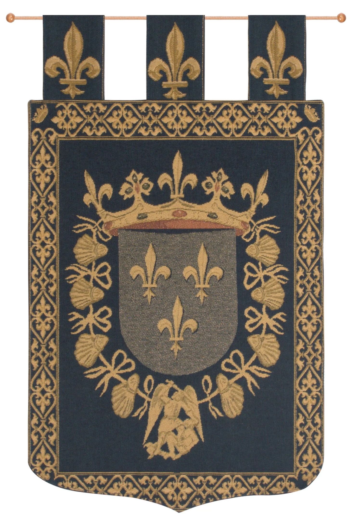 Blois Blue and Gold Belgian Woven Jacquard Wall Tapestry