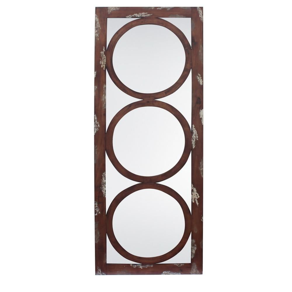 Provincial Brown Wood Rectangular Leaner Mirror with Beveled Glass