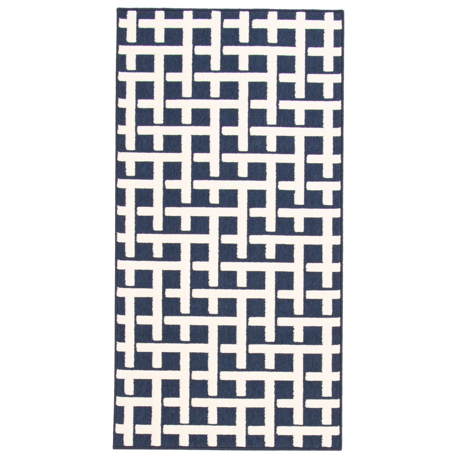 Blue and White Geometric Rectangular Outdoor Rug 2.5' x 5'