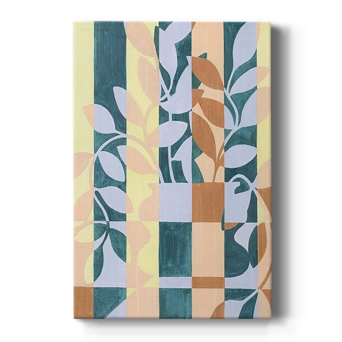 Abstract Botanical Checkered Canvas Art in Multicolor - 20x20