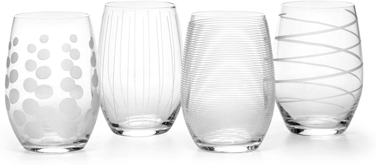 Cheers Clear Etched Stemless Wine Glass Set of 4