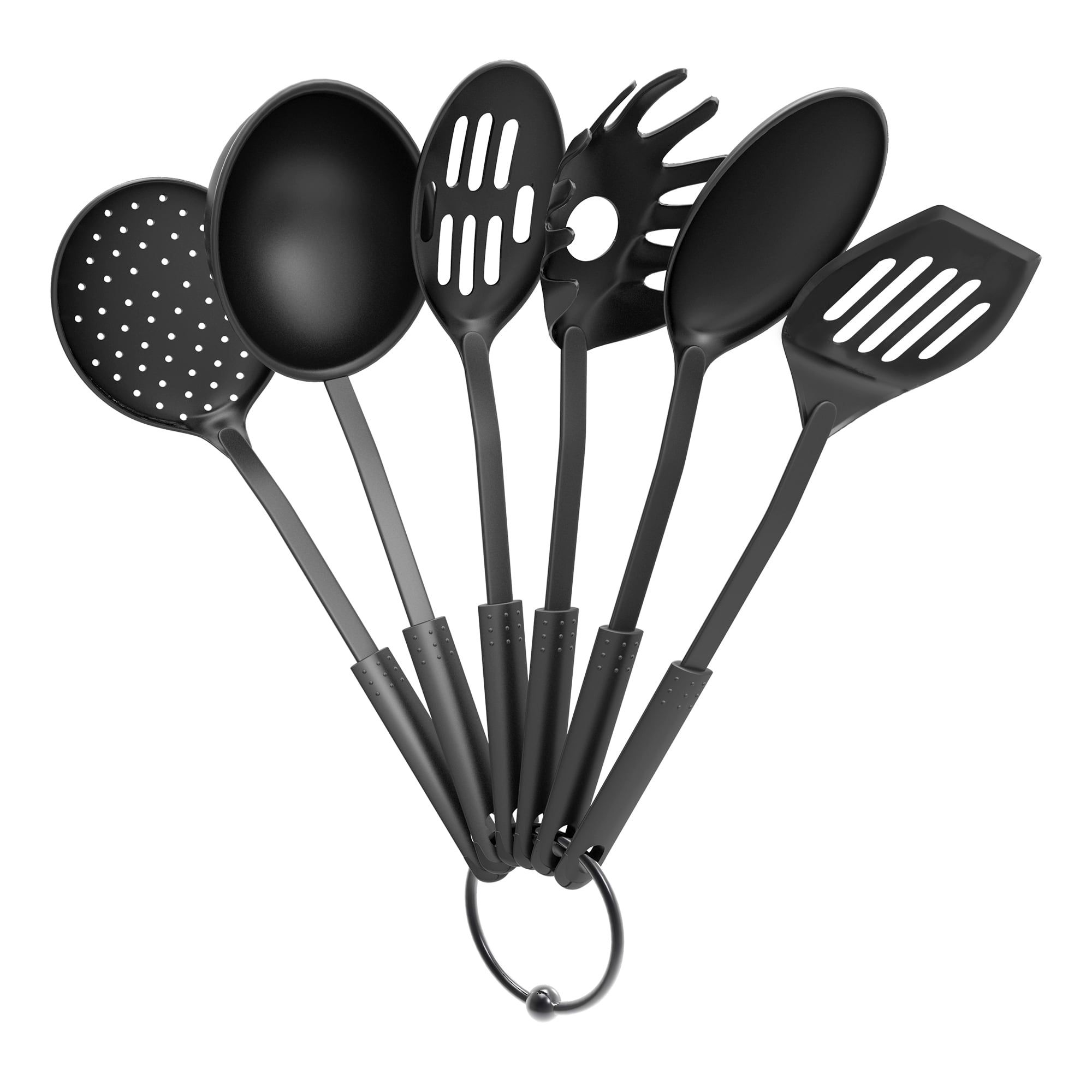 Black 6-Piece Plastic Kitchen Utensil Set with Ring