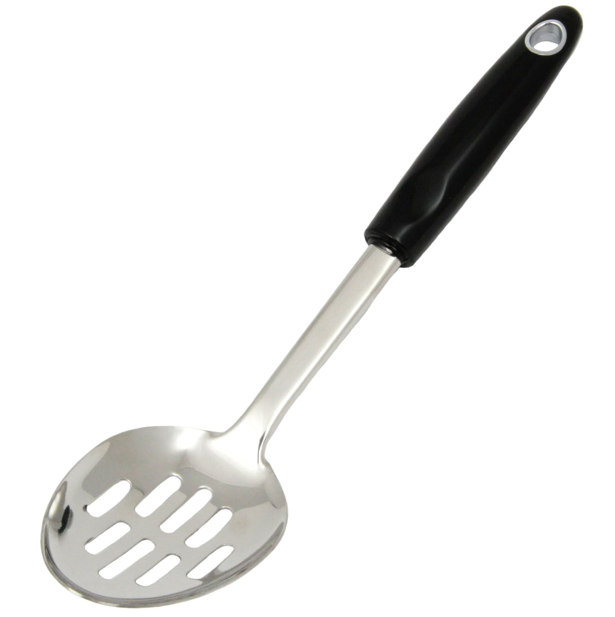 12" Stainless Steel Slotted Spoon with Black Handle