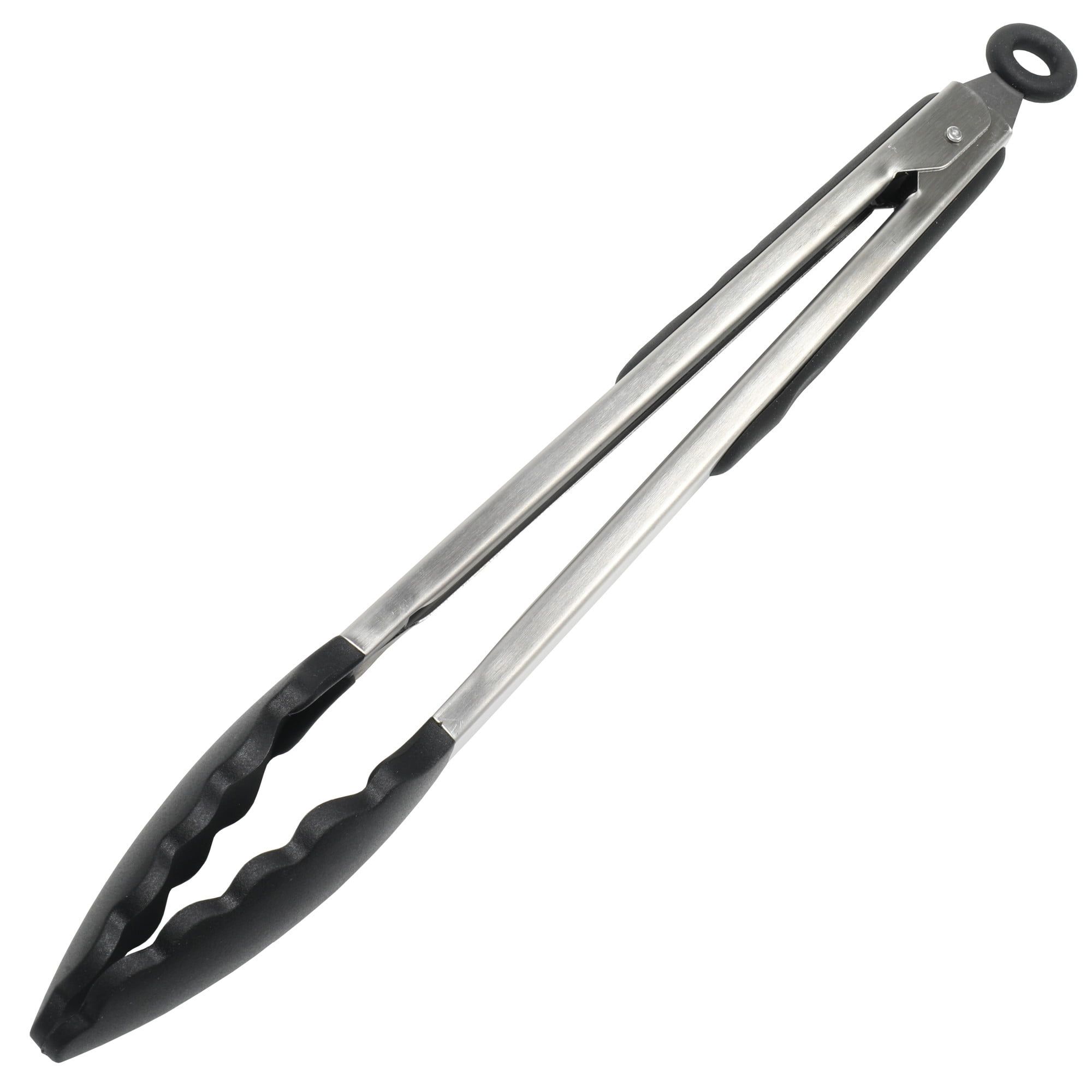 Black Silicone and Stainless Steel 12-inch Cooking Tongs