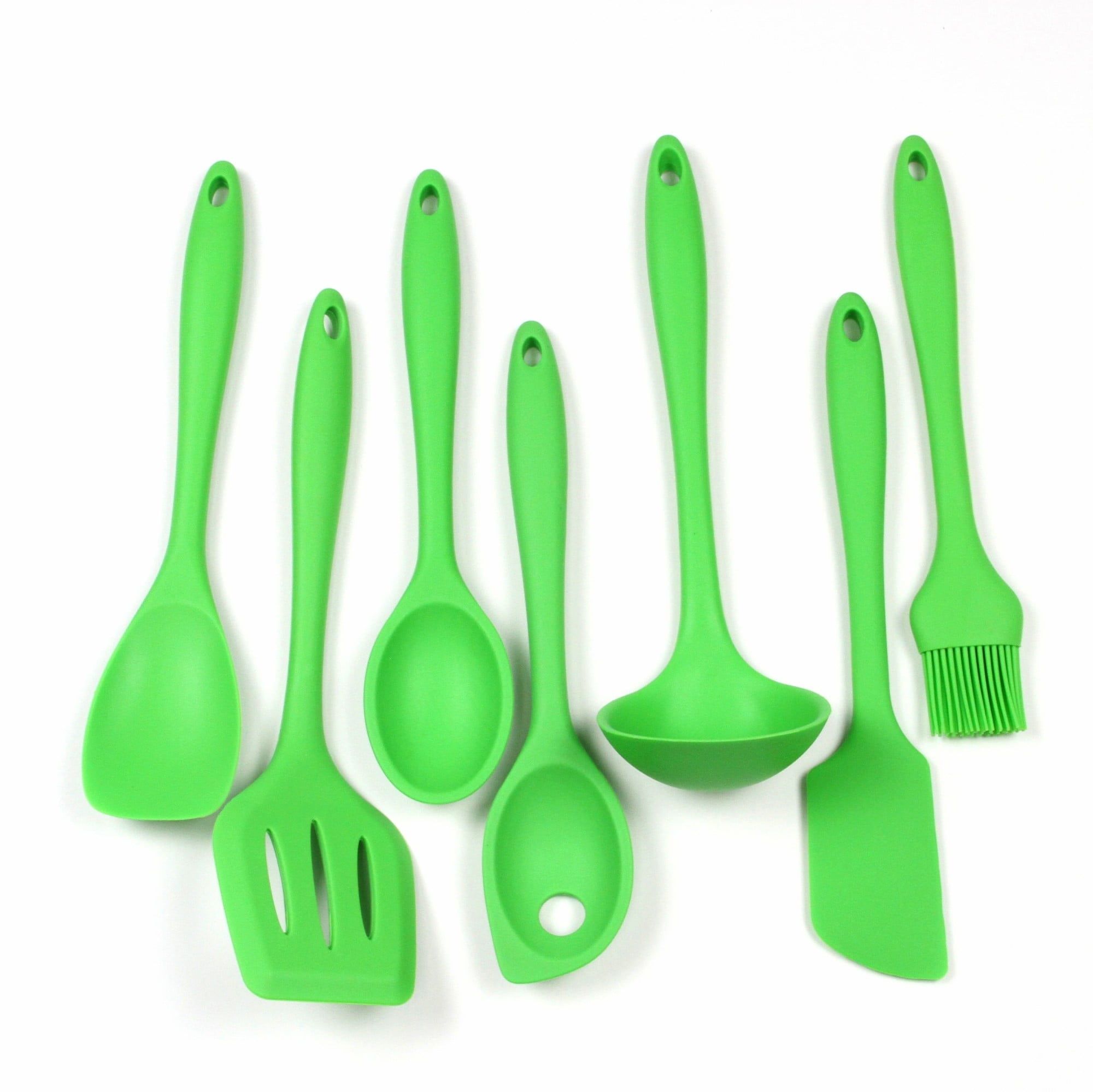 Green 7-Piece Silicone Kitchen Utensil Set with Stainless Steel Core