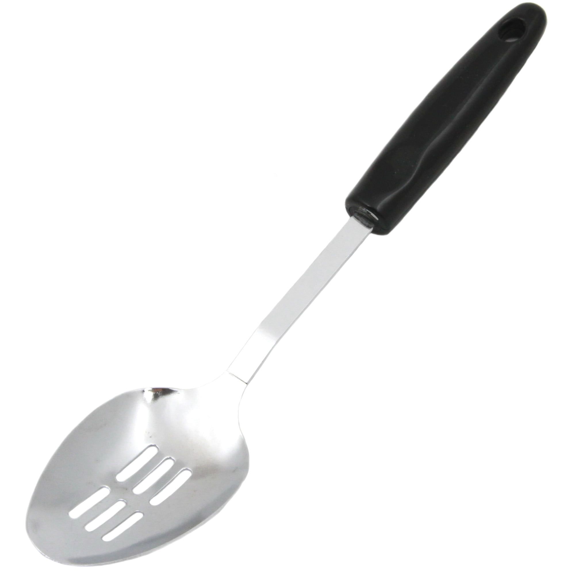 12" Chrome Slotted Spoon with Black Ergonomic Handle