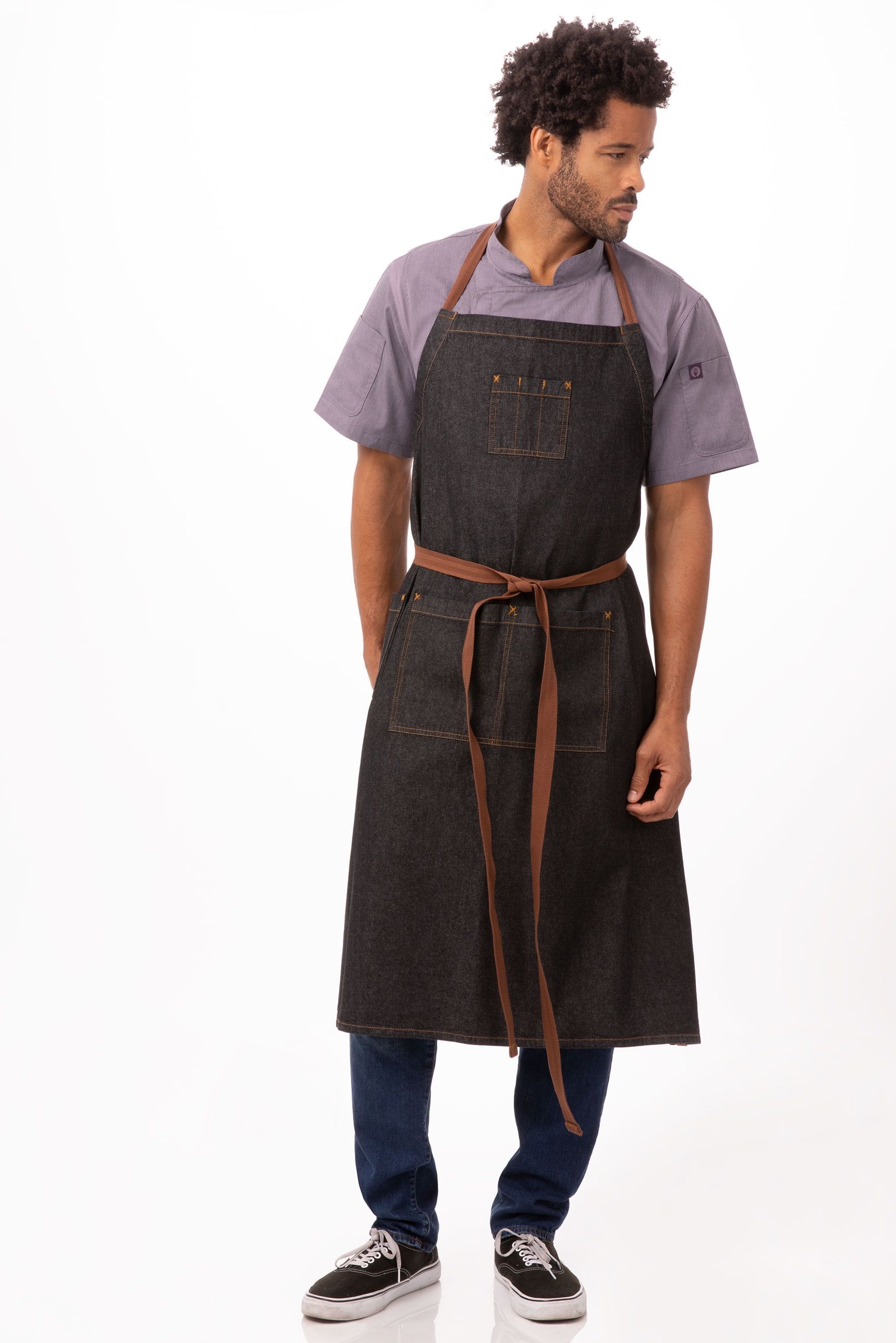 Black Denim Adjustable Unisex Chef Bib Apron with Pockets