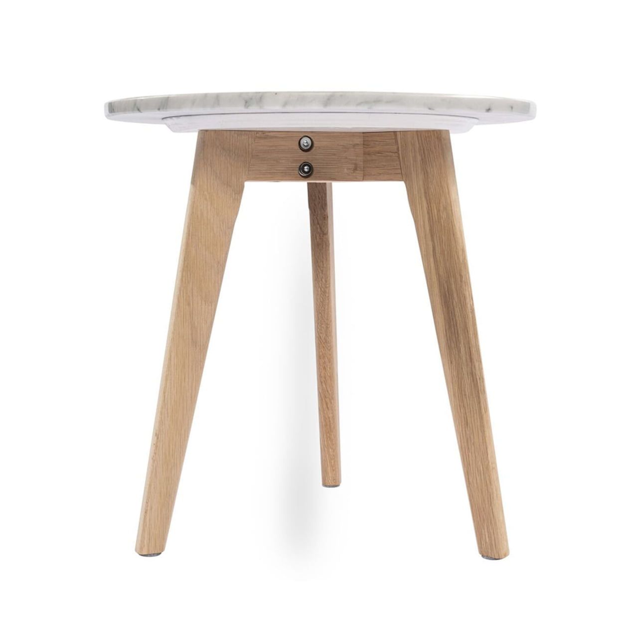 16" Round Italian Carrara White Marble End Table with Oak Finish