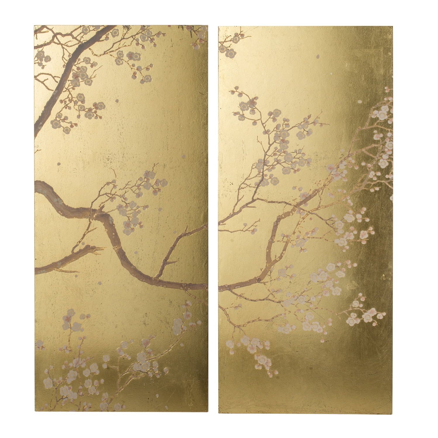 Cherry Blossom Gold Leaf and Pink Panel Wall Art Set