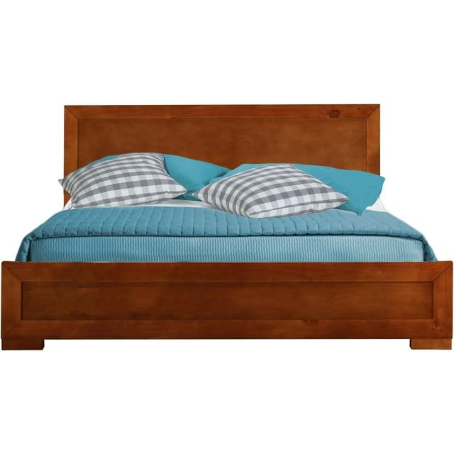 Cherry Wood King Platform Bed with Headboard and Slats