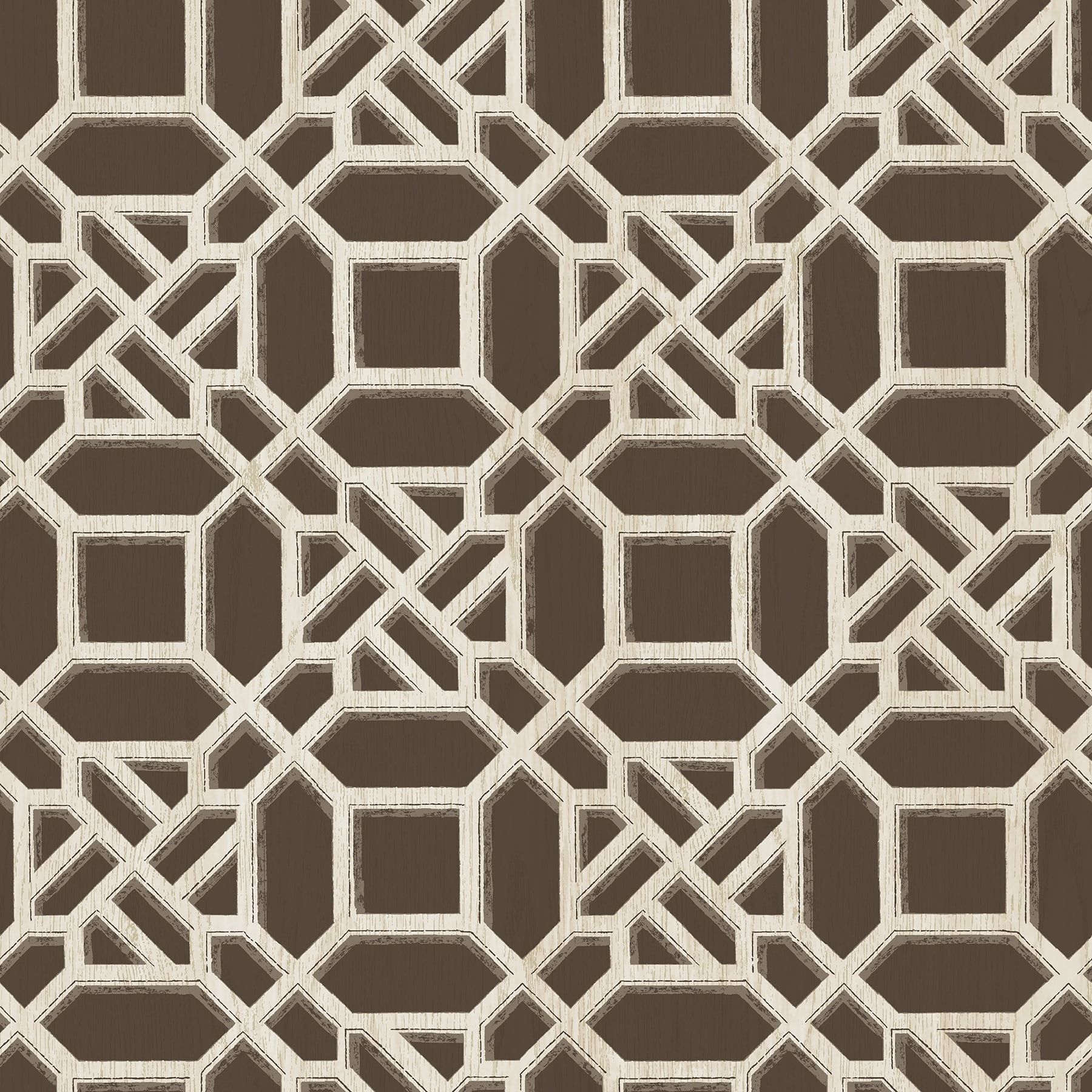 Adlington Brown and Cream Geometric Trellis Wallpaper