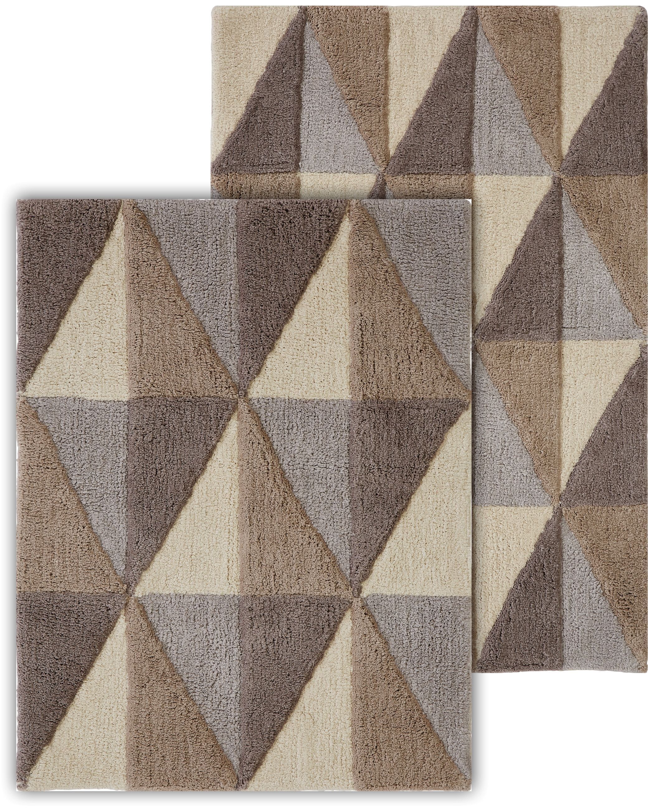 Geometric Beige and Gray Cotton Bath Rug Set