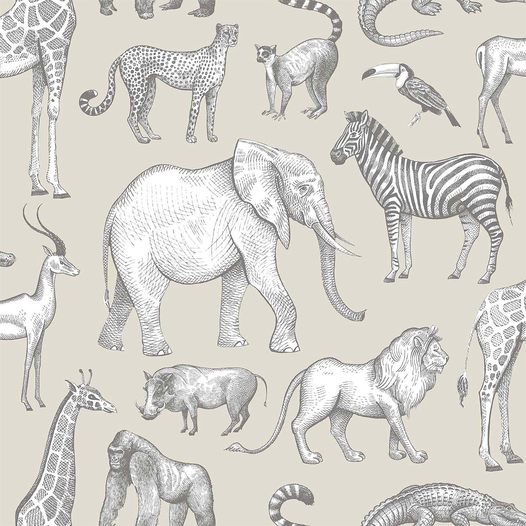 Safari Animal Print Beige and White Washable Wallpaper