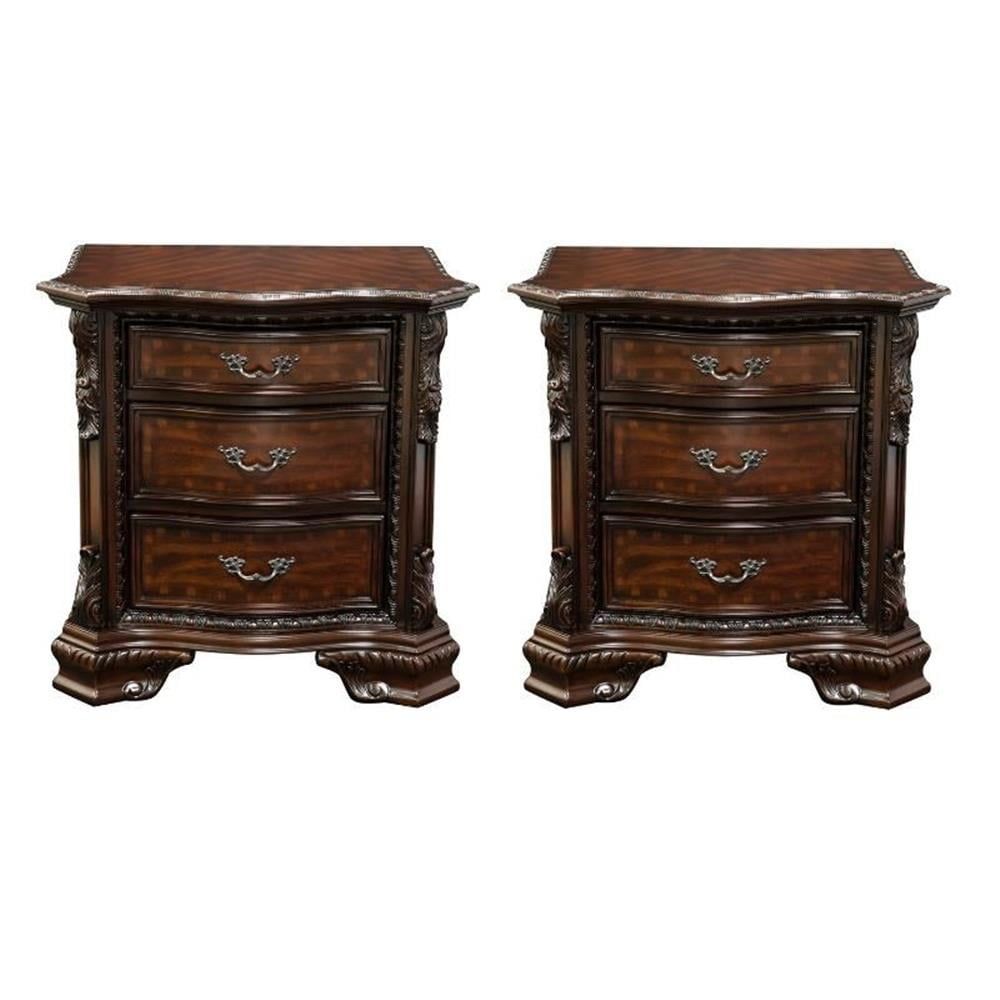 Cheston Brown Cherry Traditional 3-Drawer Solid Wood Nightstand Set