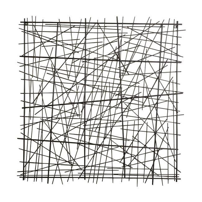 Black Metal Abstract Linear Pattern Square Wall Art