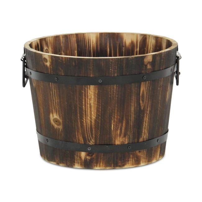 Mariva Small Dark Brown Wood Bucket Planter with Metal Handles